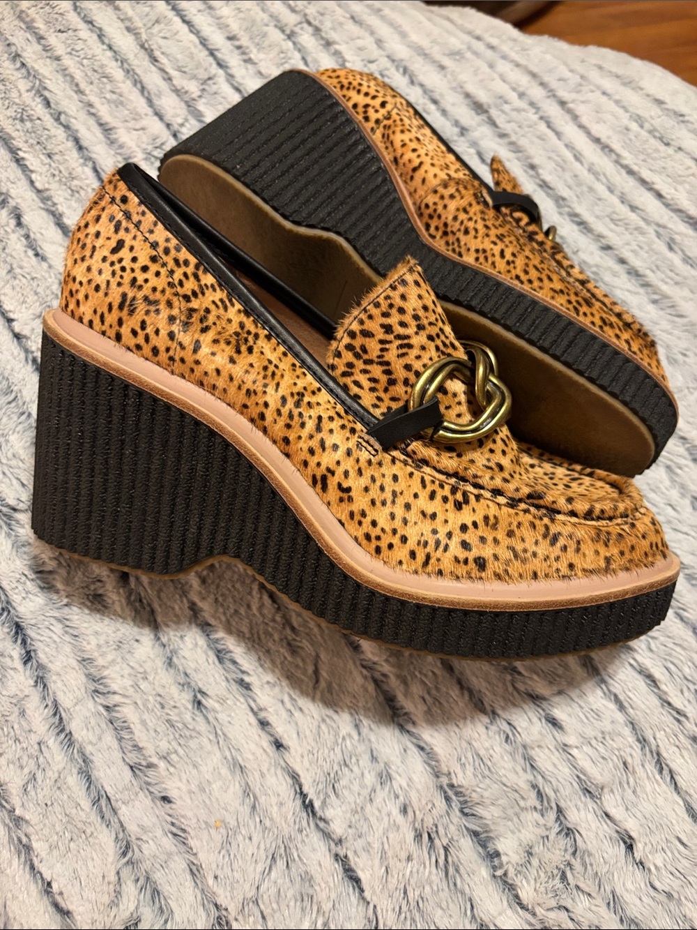 Dolce Vita Leopard-Print Platform Loafers with Gold Hardware